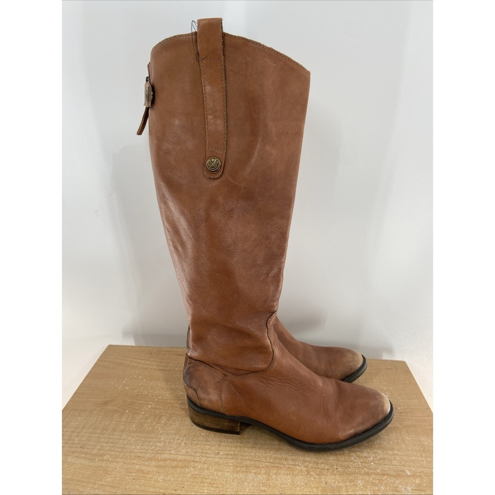Sam Edelman Penny Brown Leather Tall Riding Equestrian Zip Up Boots Women 7.5 M